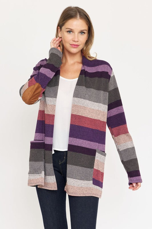 Multi Stripe Elbow Patch Cardigan